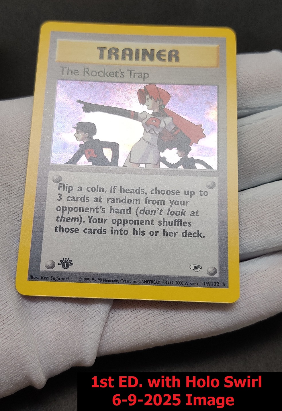 (HOLO SWIRL) The Rockets Trap - 19/132 - Holo Rare - 1st Edition